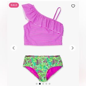 Ruffle Butts Magenta and White Tankini with floral bottom 14